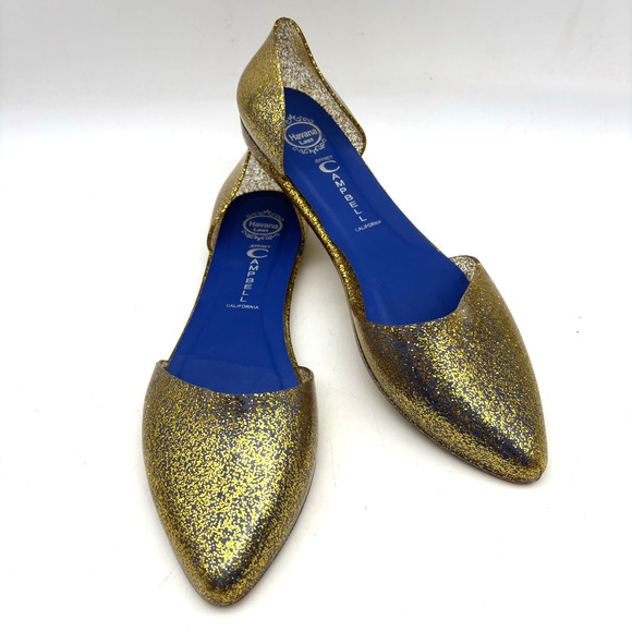Jeffrey Campbell Jelly Love D'Orsay Gold Glitter Point Toe Jelly Flats Women 10 - Picture 1 of 15